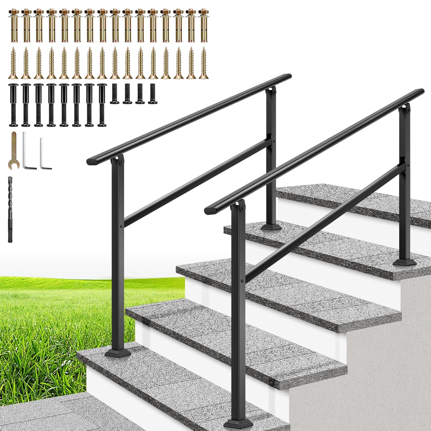 VIVOHOME 2-Pack 4 Step Hand Rails for Outdoor Steps and More