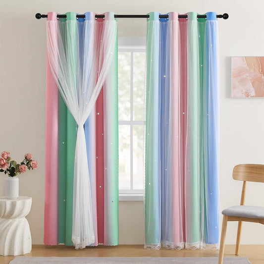 XiDi Girls Curtains for Bedroom 63 Inches Long with Tiebacks