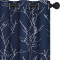 Blackout Curtains Navy Blue with Silver Branch Print - Thermal