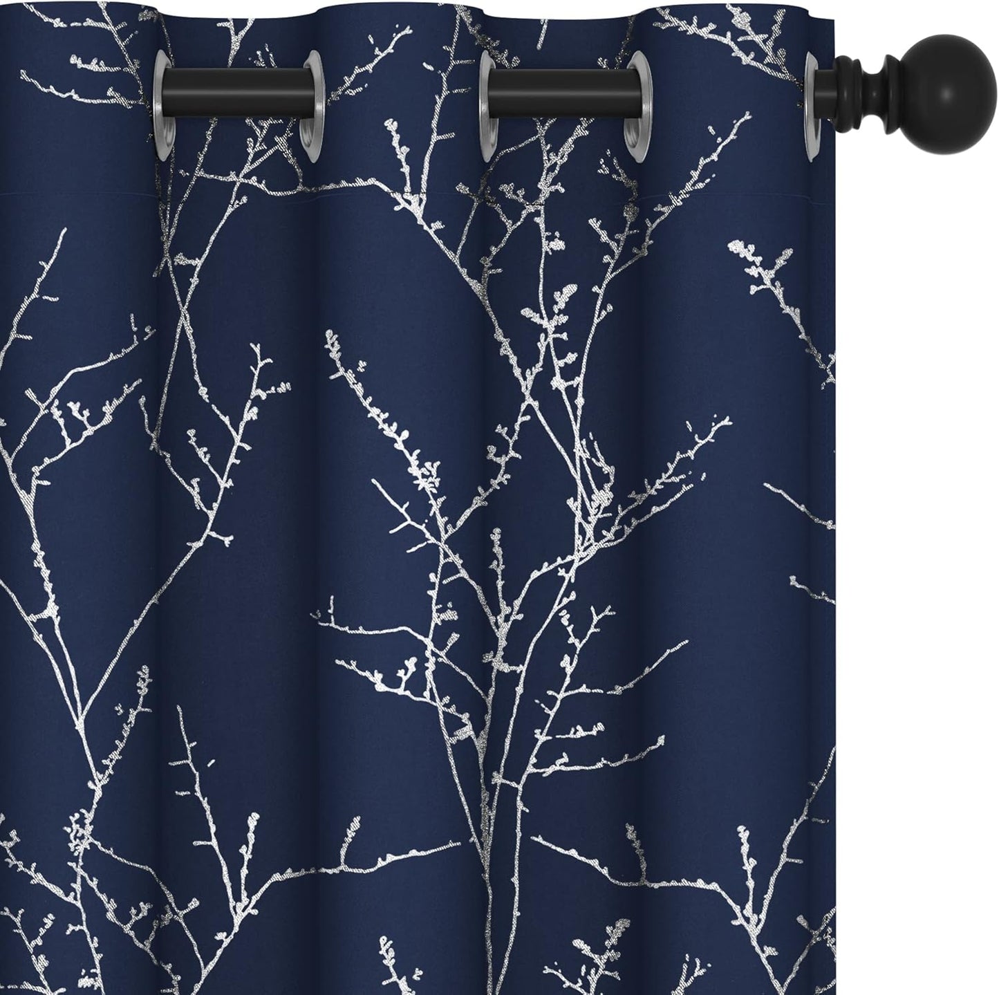 Deconovo Blackout Curtains with Branch Silver Print for Comfort