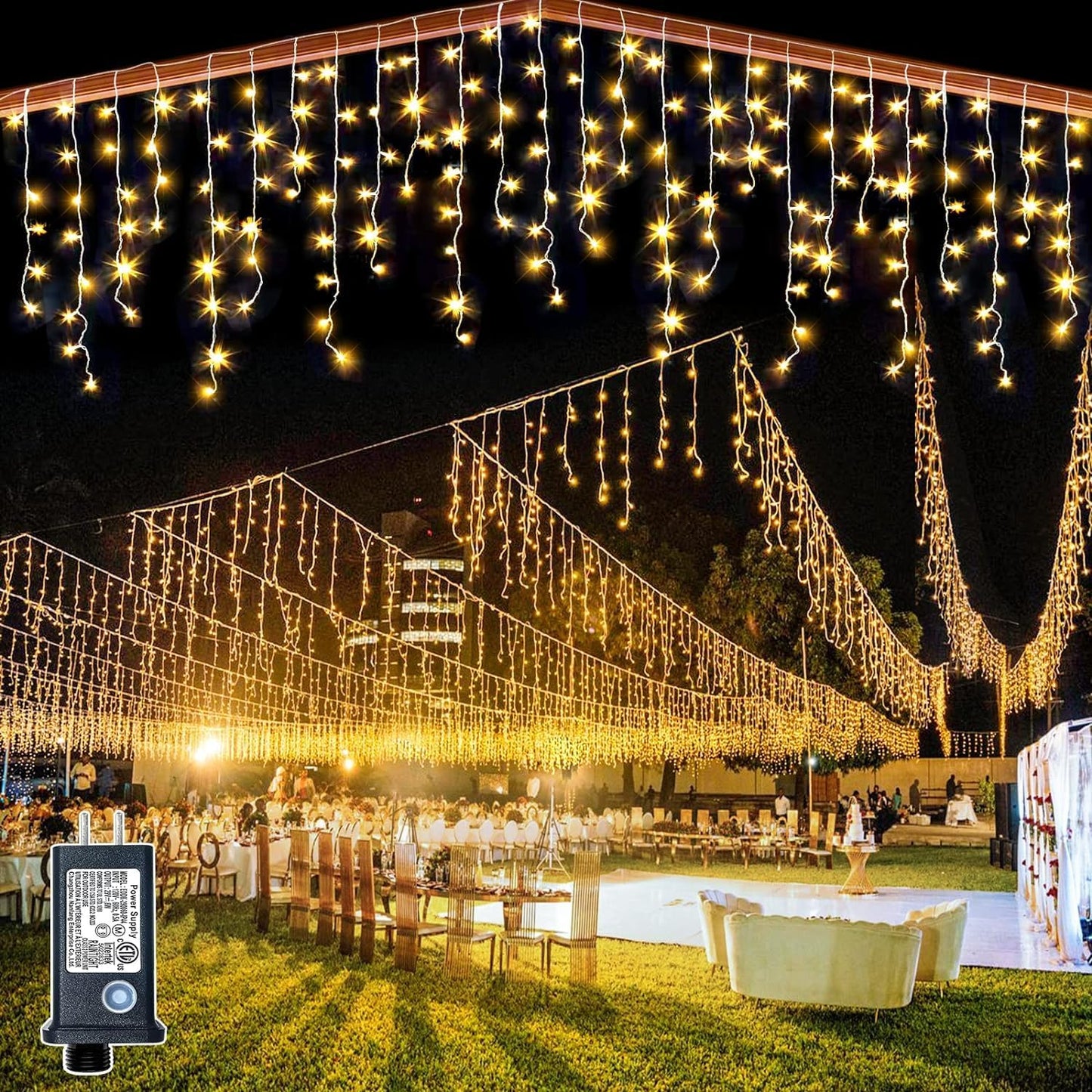 99ft Icicle Lights for Outside - Warm White LED Twinkle Strings