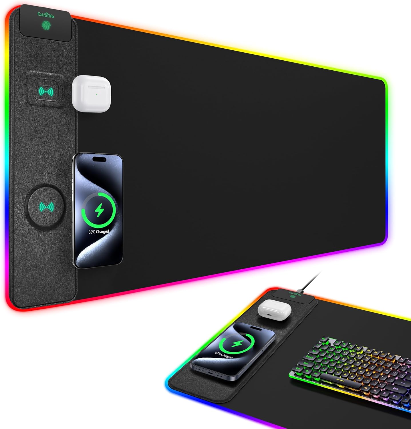 Upgraded RGB Gaming Mouse Pad with Wireless Charging Features
