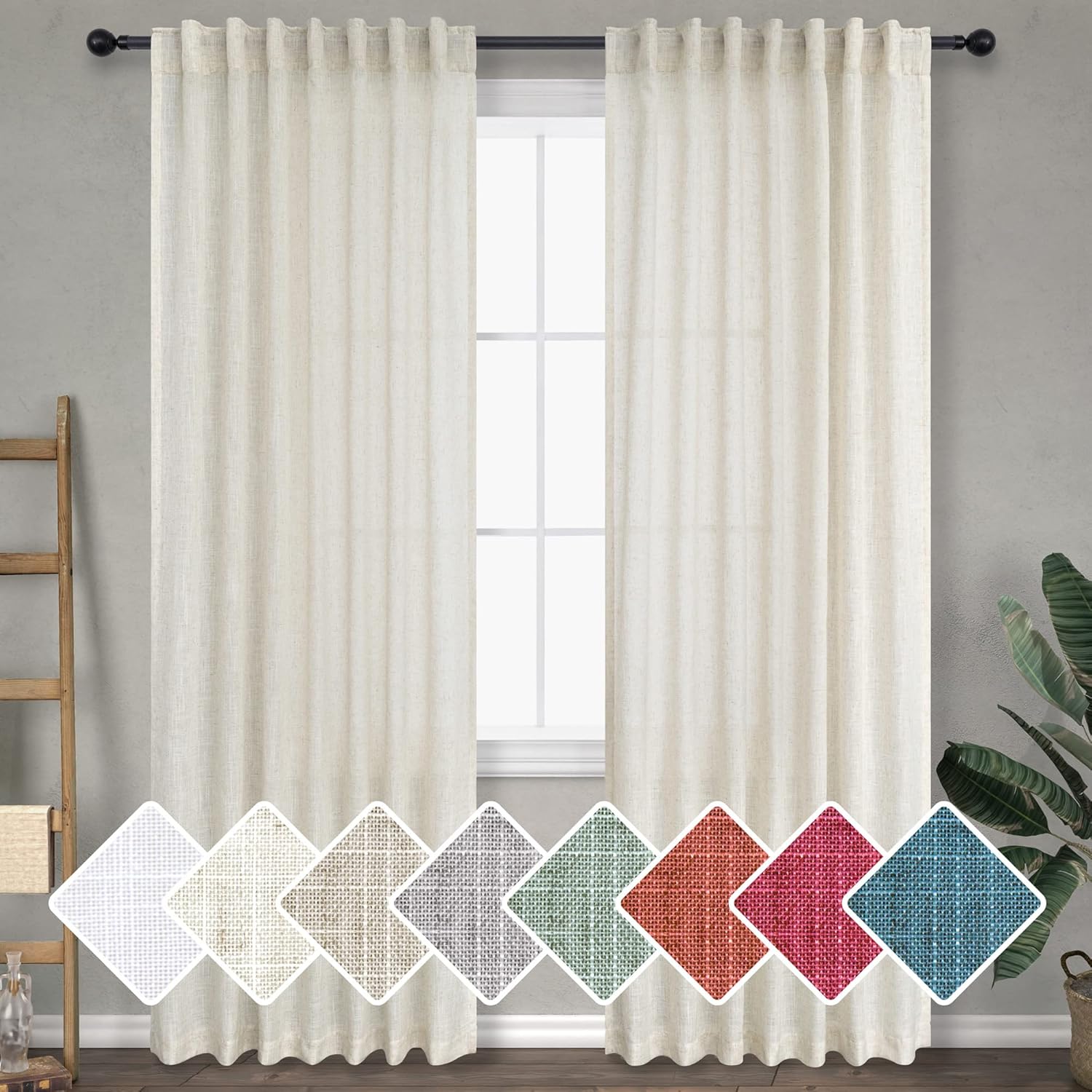 Cream Semi Sheer Linen Curtains for Modern Farmhouse Decor