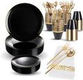 MirthMood Black and Gold Disposable Plates Set - Elegant Party