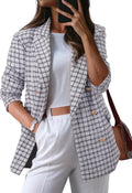 Plaid Tweed Blazer for Women - Dressy Casual Double