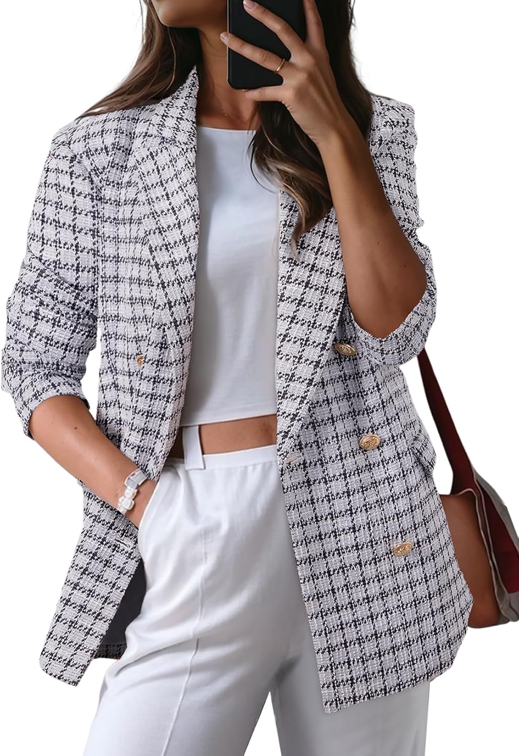 Stylish Womens Plaid Tweed Blazers for Casual and Work Wear