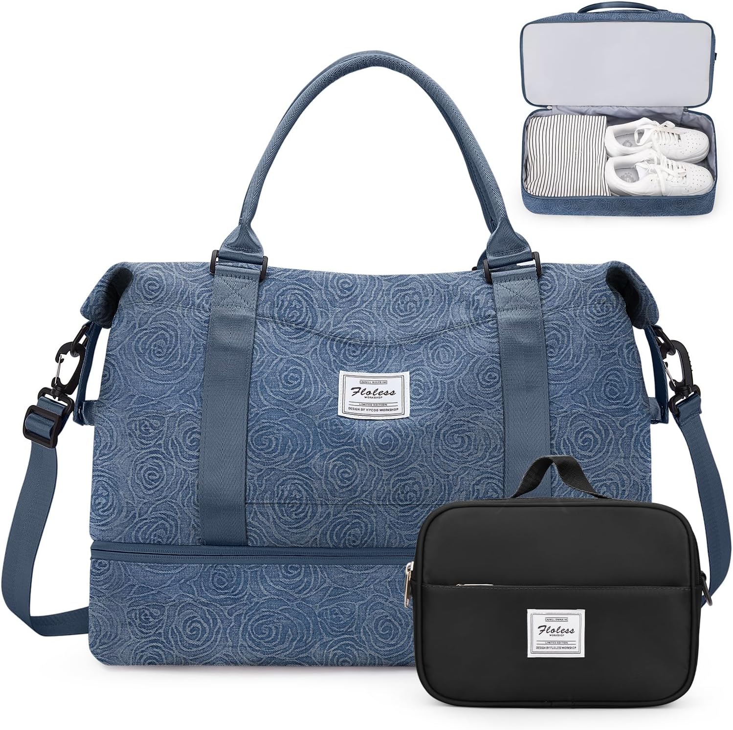 Weekender Bags for Women with Shoe Compartment and Toiletry Bag