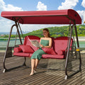 3 Seat Outdoor Porch Swing with Adjustable Canopy (Wine Red)