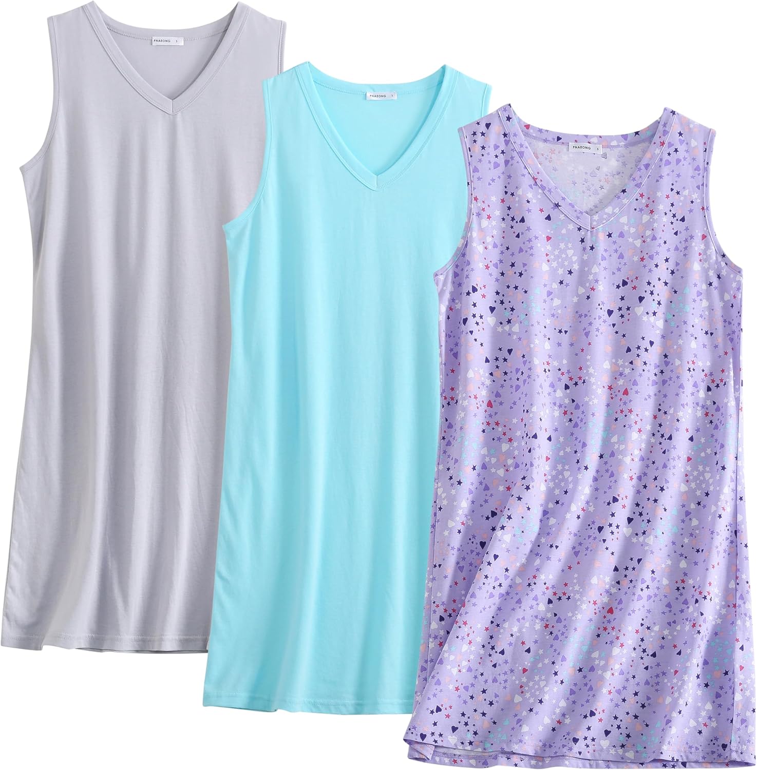 PNAEONG Womens Cotton Nightgown V Neck Sleeveless Sleepwear