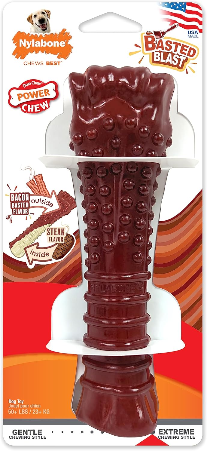 Nylabone Power Chew Toy for Aggressive Chewers - Bacon & Steak Flavor