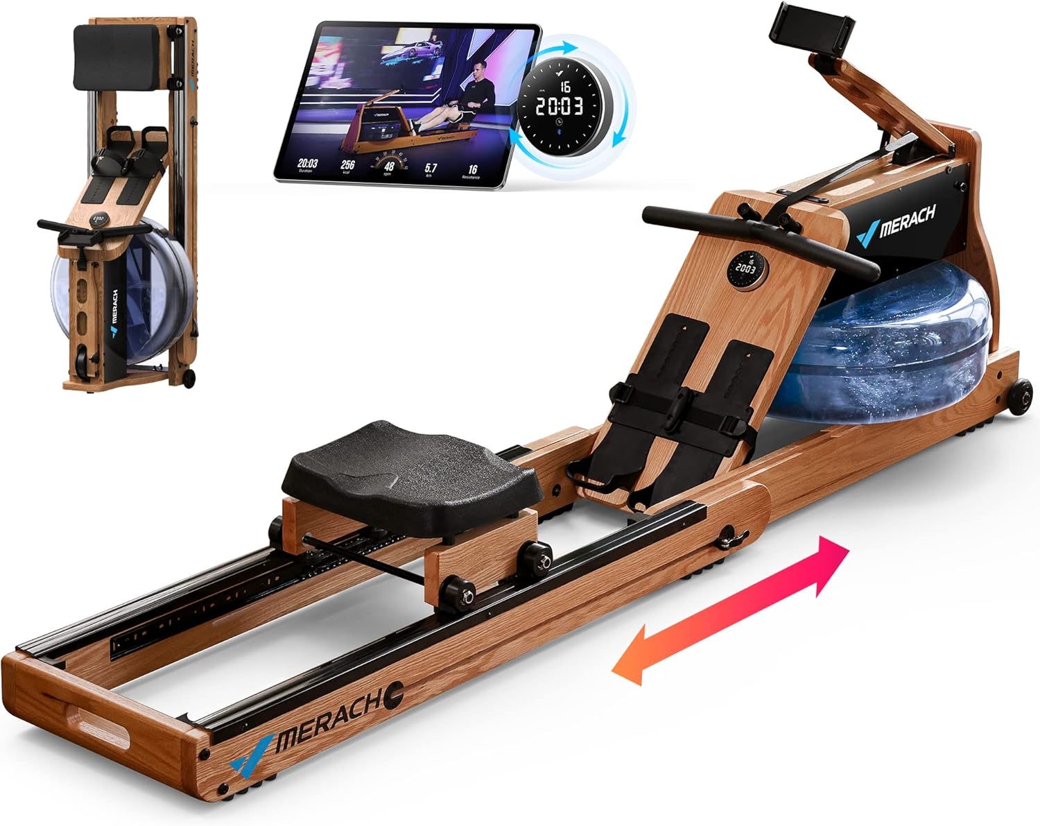 MERACH Water Rowing Machine with Foldable Design and App Support
