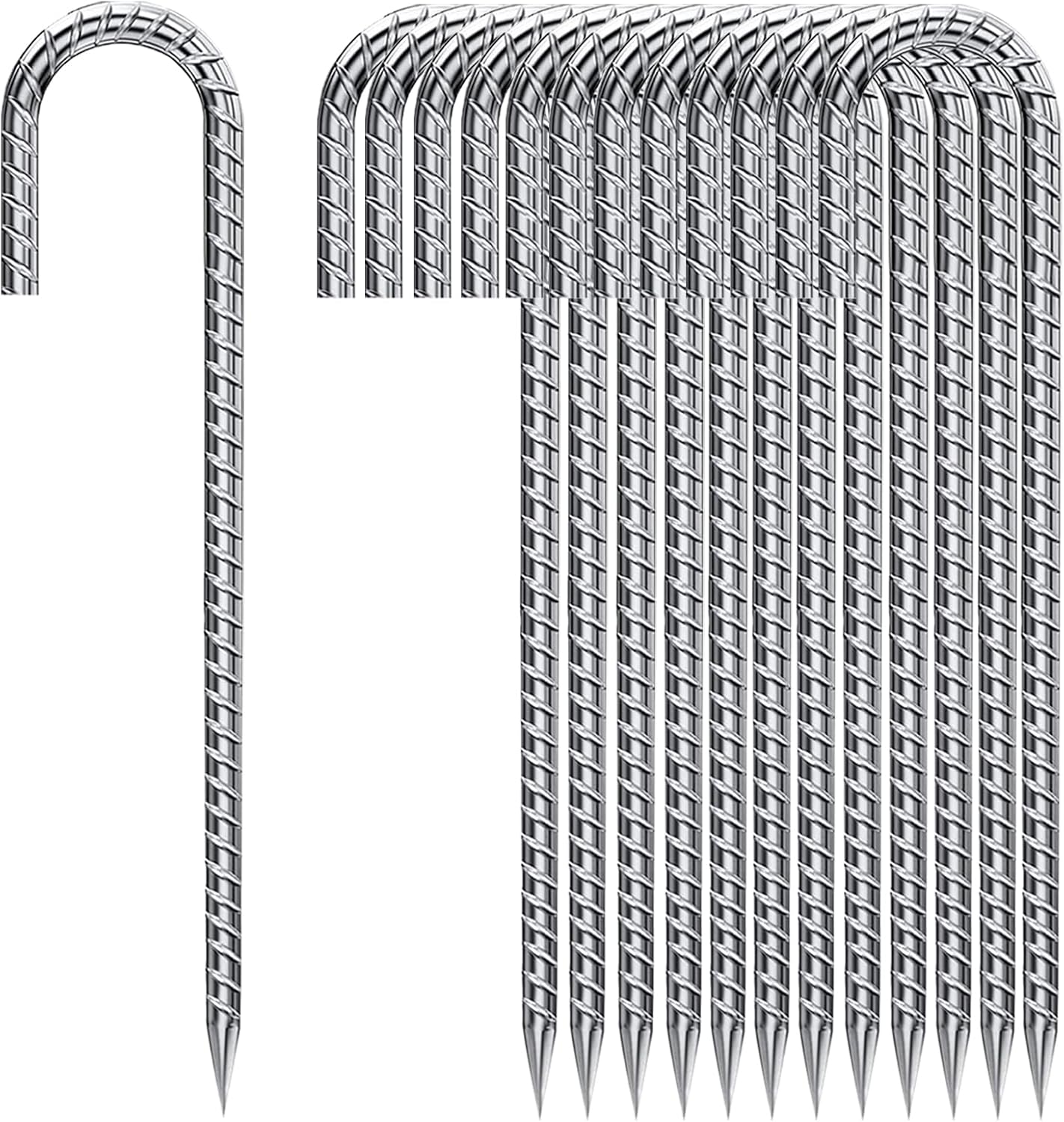 50 Pack 12 Rebar Stakes - Heavy Duty Galvanized J Hooks for Garden & Camping