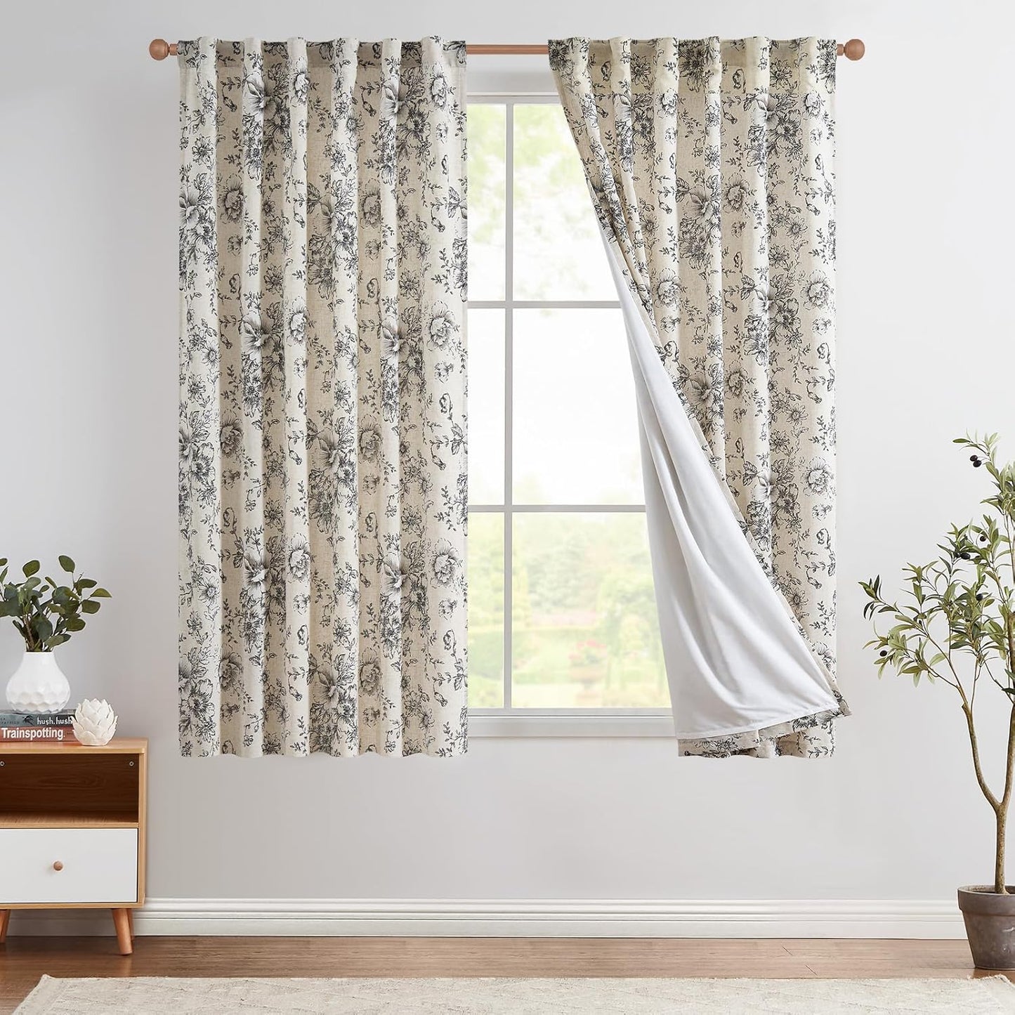 Floral Linen Blend Curtains for Living Room and Bedroom Decor