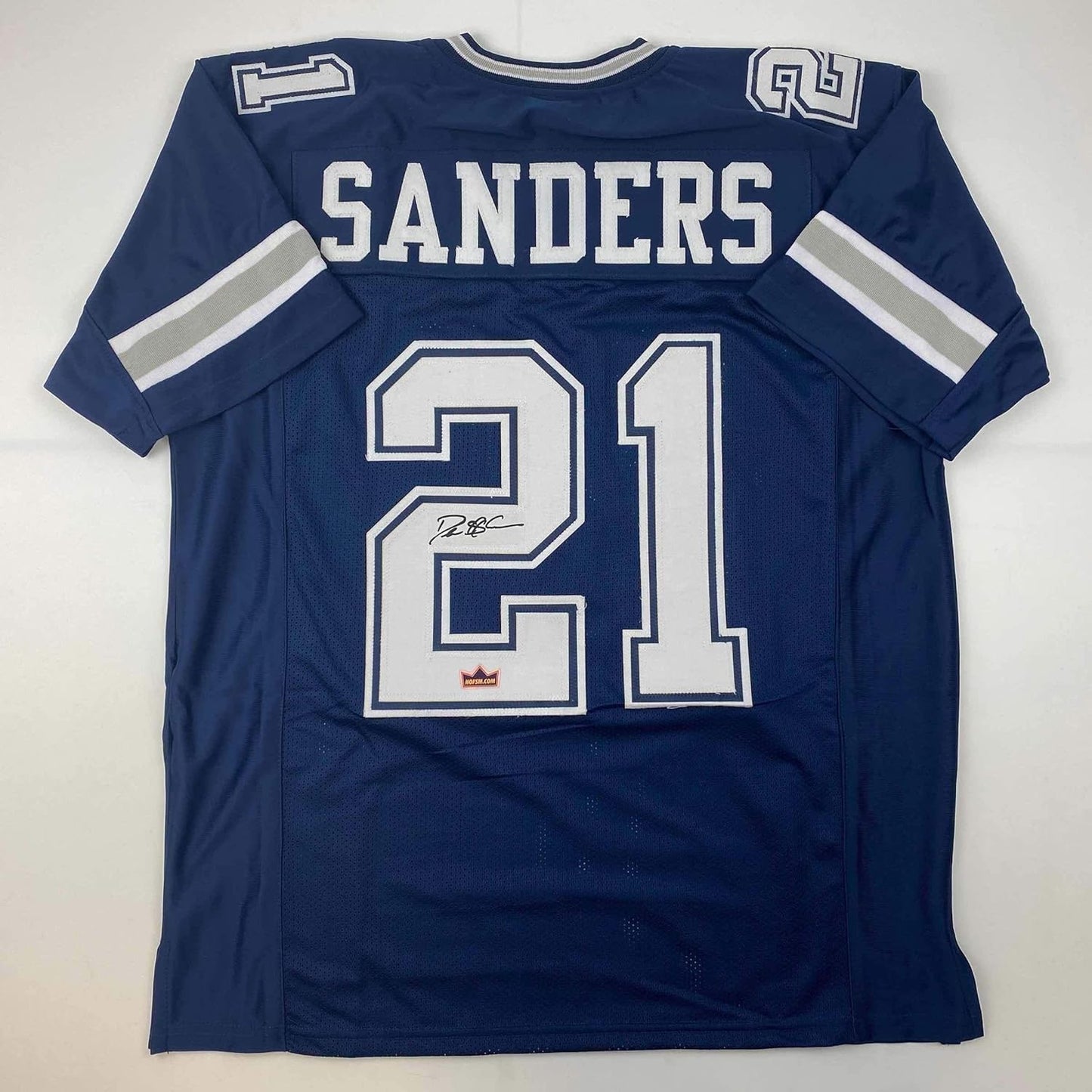 Facsimile Autographed Deion Sanders Dallas Blue Jersey XL