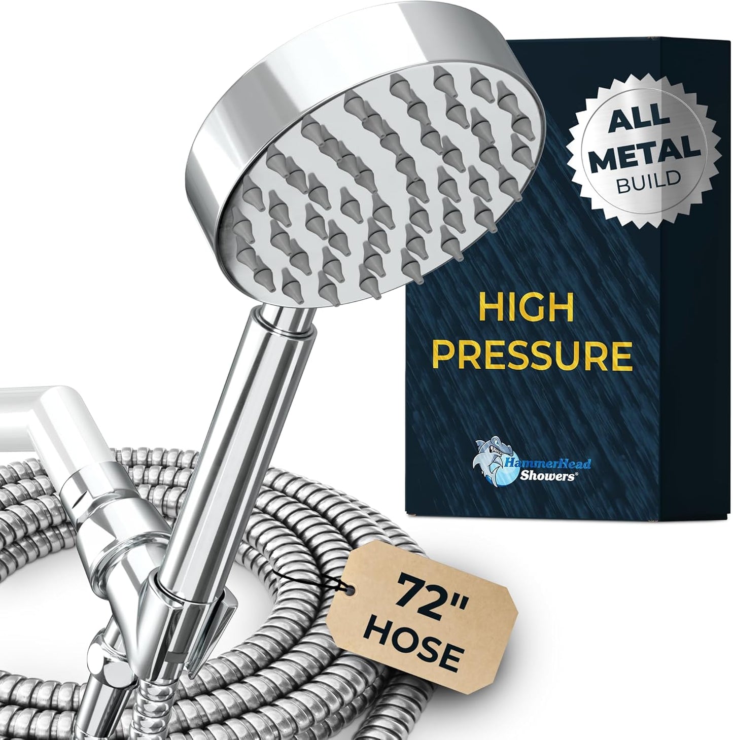 HammerHead Showers Solid Metal Handheld Shower Head - High Pressure