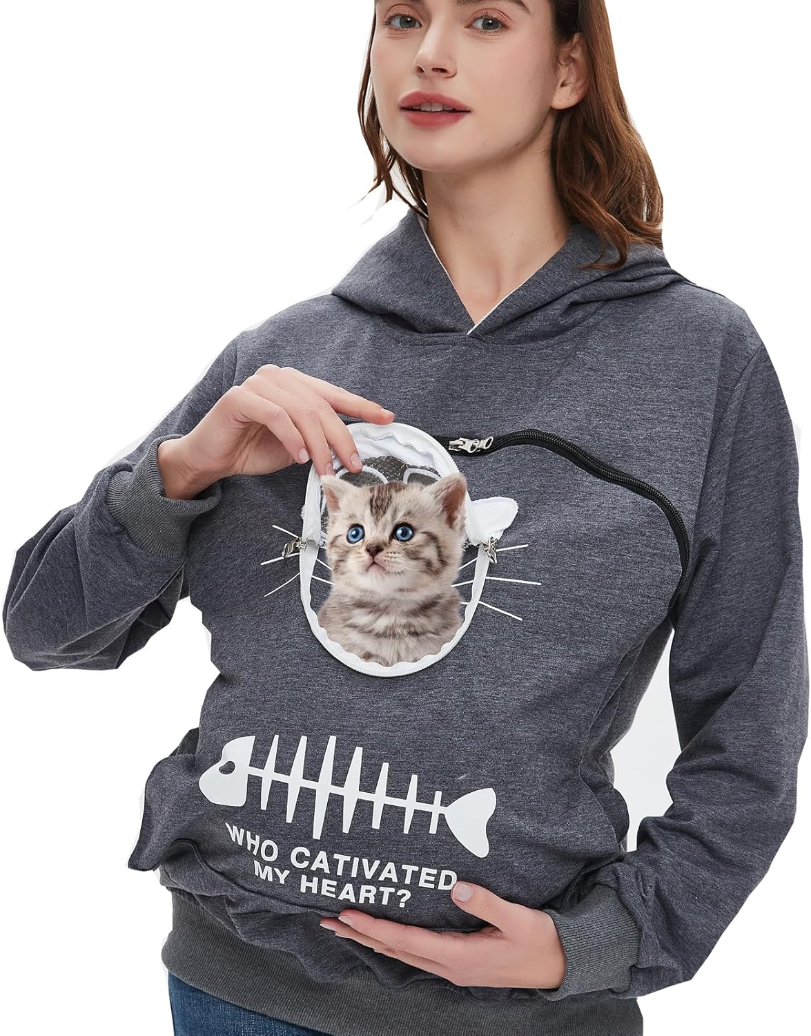 BOMBAXCEIBA Fleece Pet Cat Small Day Pouch Hoodie Carrier