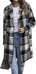 Women Plaid Shacket Jacket - Trendy Knee-Length Wool Blend Coat