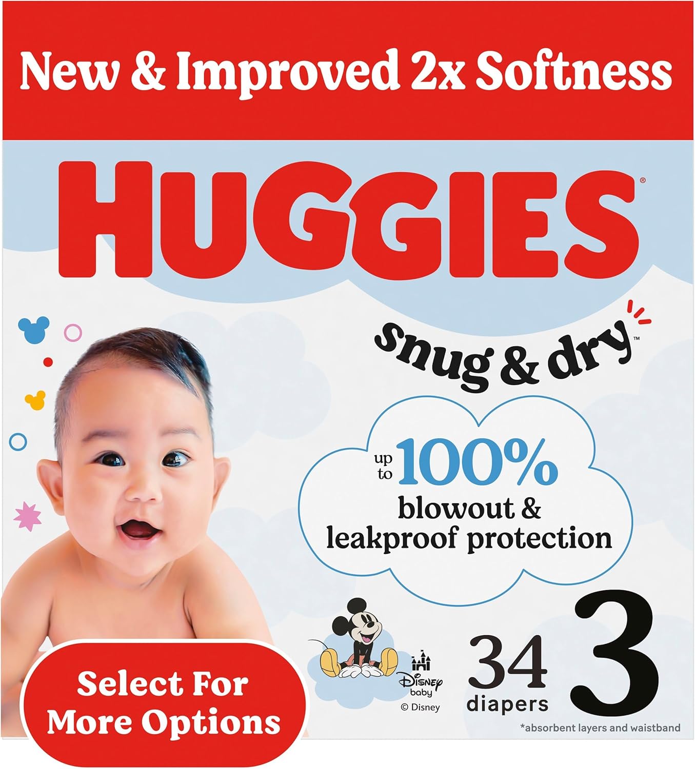 HUGGIES Size 3 Diapers - Snug & Dry, 16-28 lbs, 34 Ct