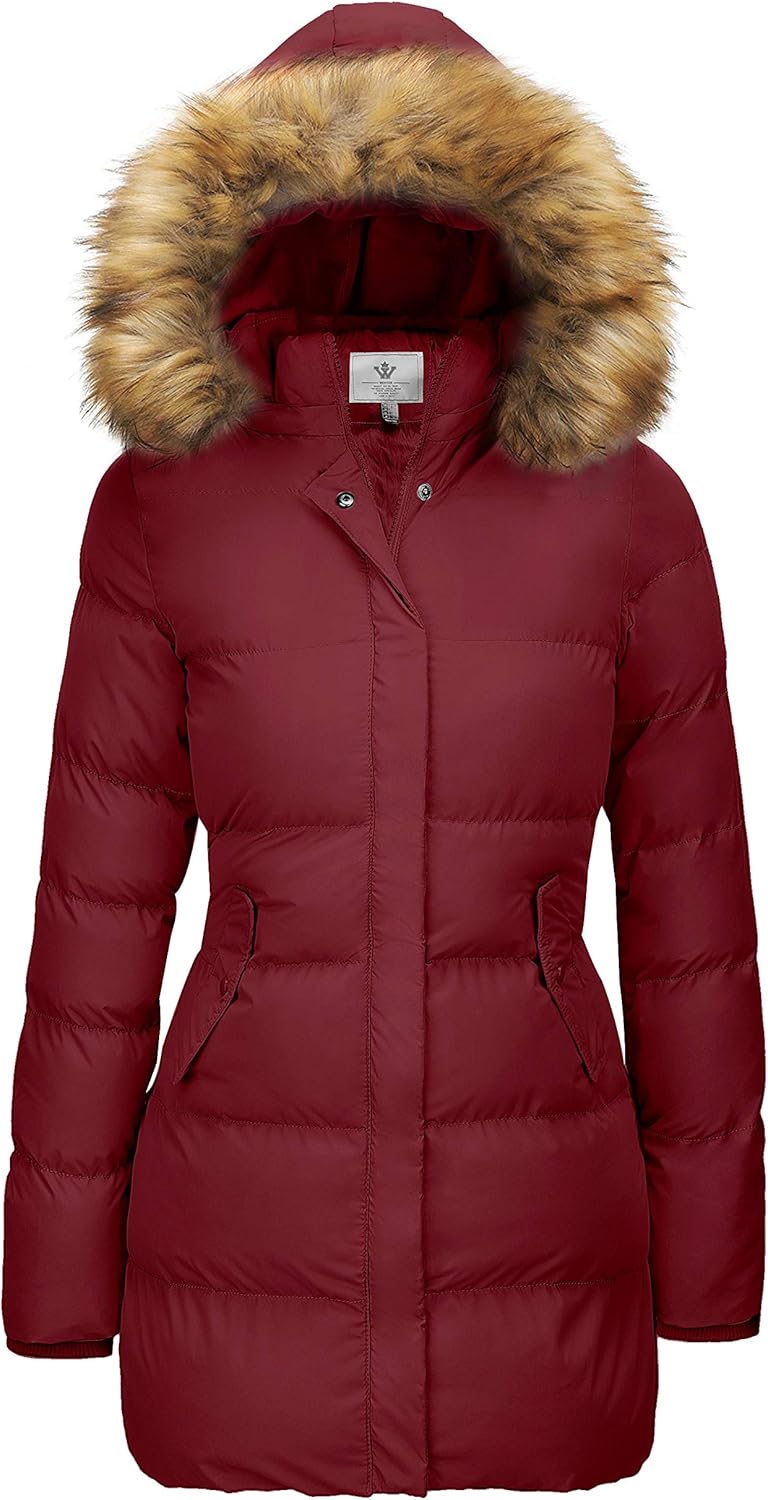 WenVen Women's Winter Thicken Puffer Coat with Faux Fur Hood