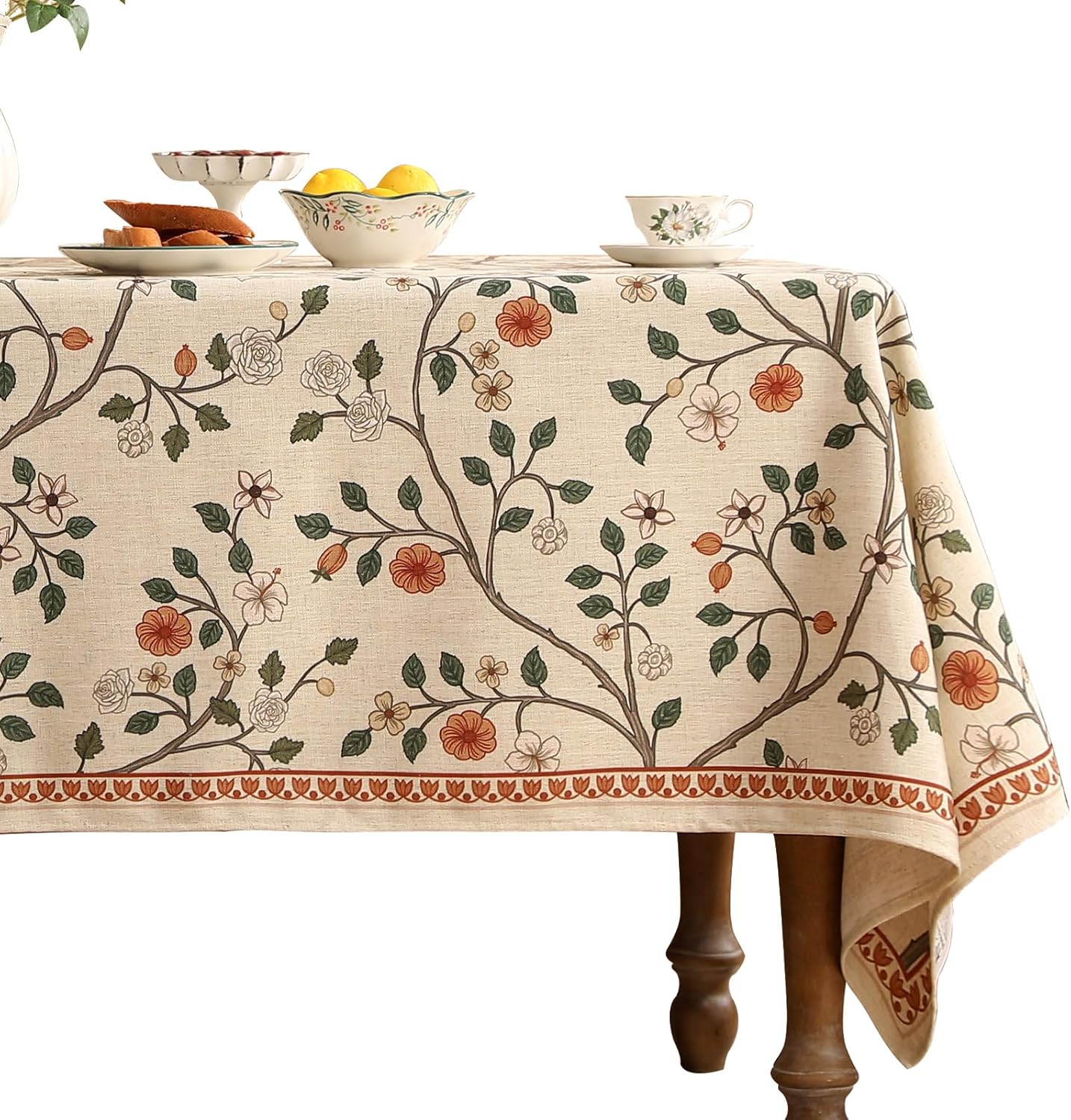 Designer Floral Table Cloth for Rectangle Table - Light Beige