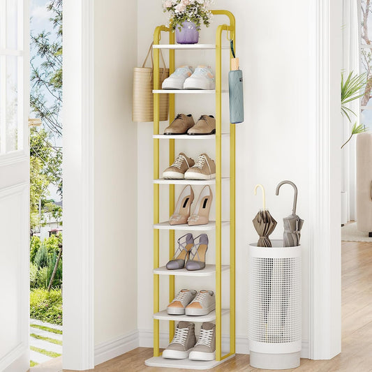 8 Tiers Vertical Shoe Rack for Small Spaces - Adjustable Design