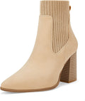 Coutgo Women Ankle Sock Booties Pointed Toe Chunky Heel - Dressy