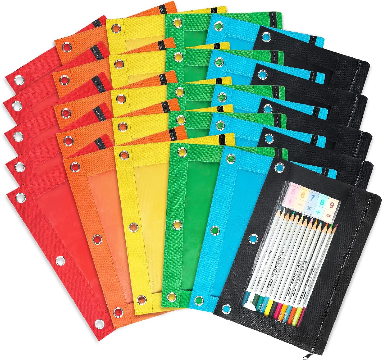 Shemira Pencil Pouch for 3 Ring Binder - 30 Pack in 6 Colors