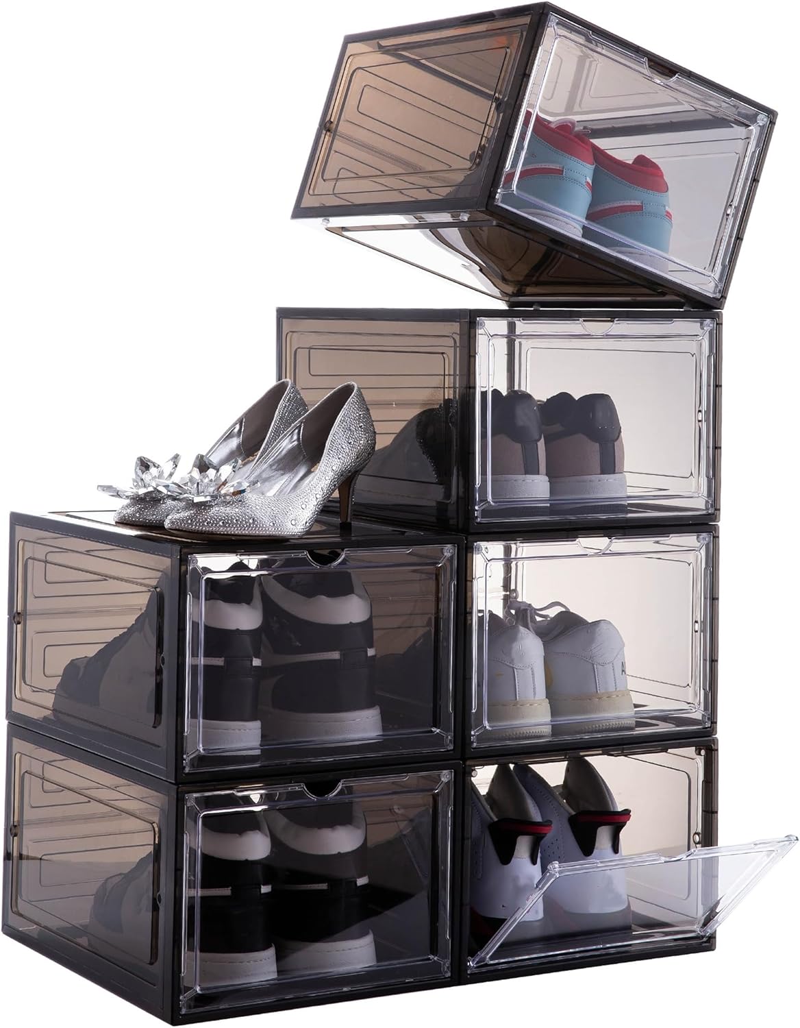 Attelite Shoe Box Set of 6 Stackable Clear Organizer for Shoes