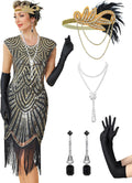 Women's Flapper Dresses 1920s Sequin Fringe Dress with Accessories are