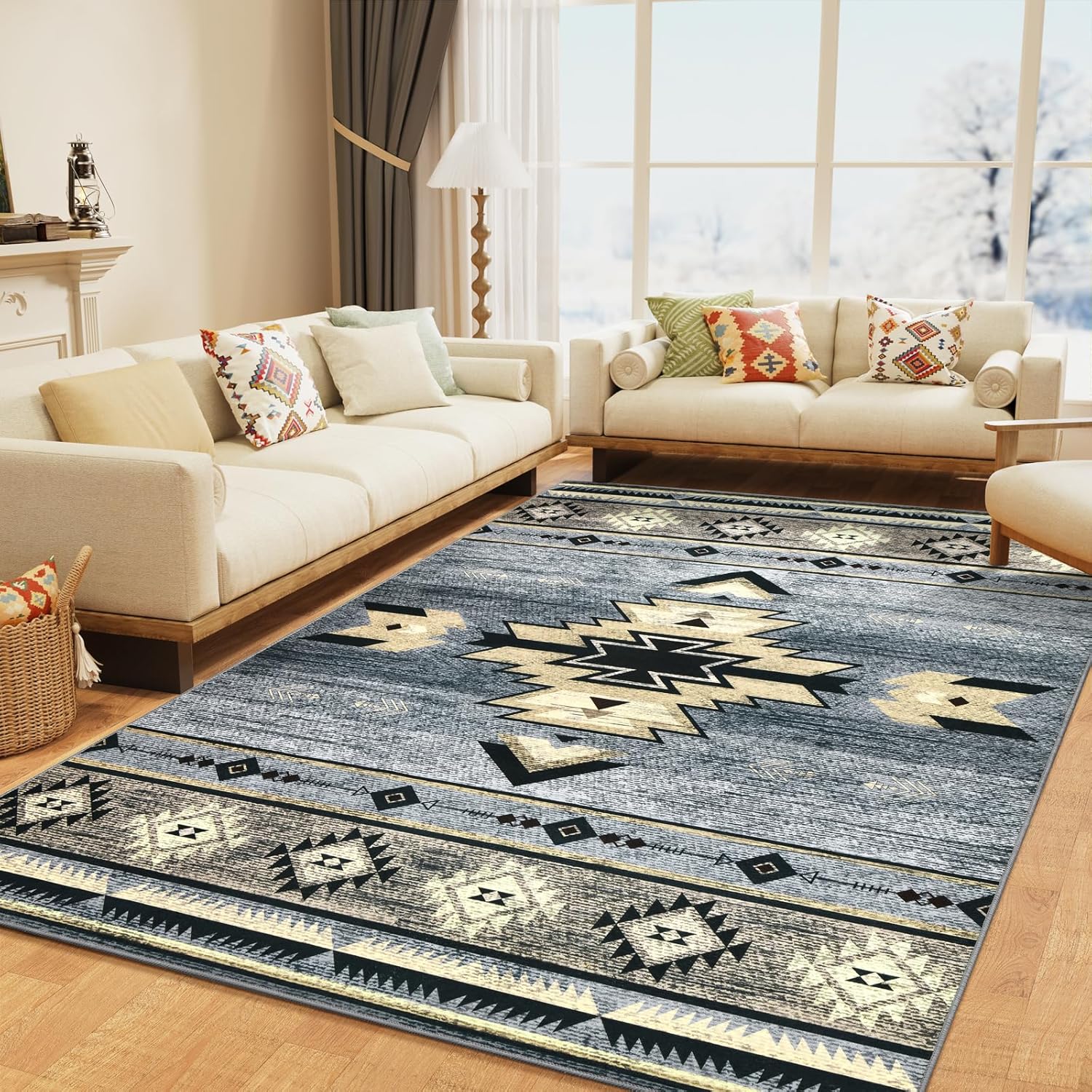 Western Rugs for Living Room - Non Slip Rustic Area Rug