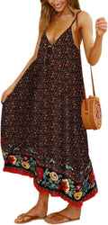 Angashion Women's Floral V Neck Maxi Dress - Flowy Boho Sundress