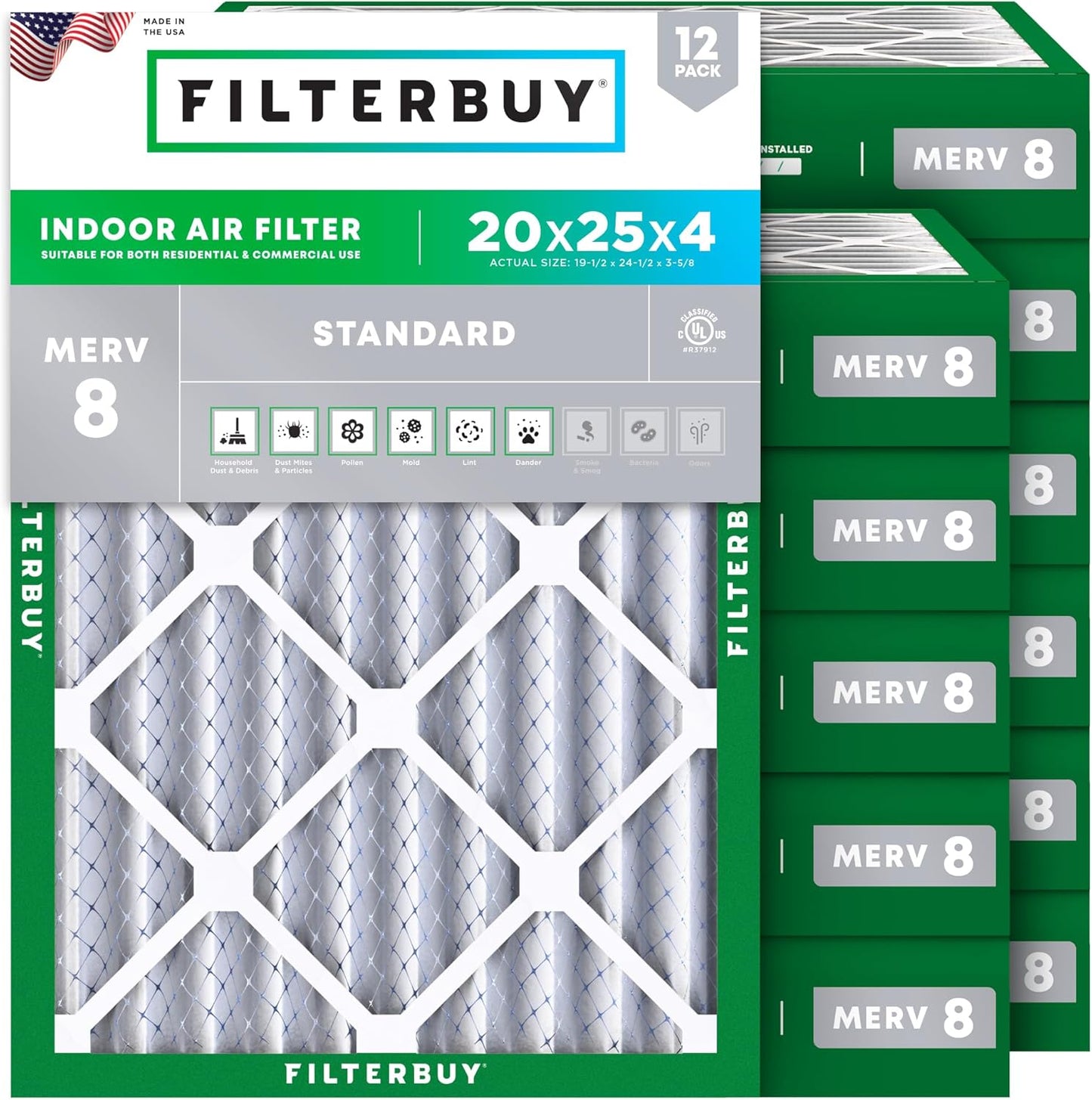 Filterbuy 20x25x4 Air Filter MERV 8 for HVAC Efficiency