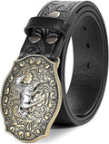 Western Leather Buckle Belt for Men Women - Removable (Style LY1X)