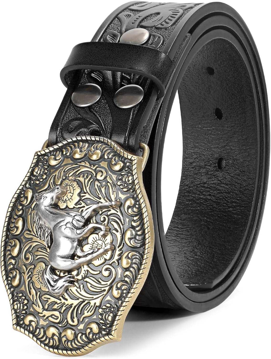 Western Leather Buckle Belt for Men Women - Stylish Cowboy Accessory