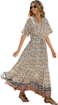 R.Vivimos Womens Summer Cotton V Neck Floral Midi Dress (Style VP2V)
