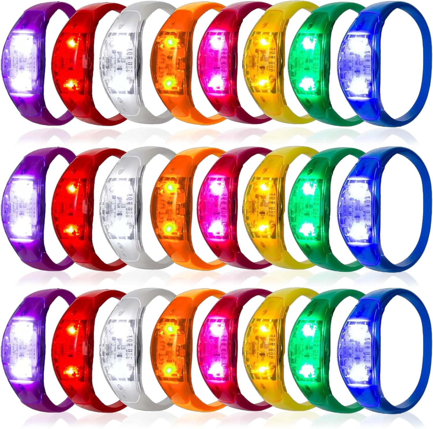 24 Pcs LED Glow Bracelets for Sound Activated Light Up Fun