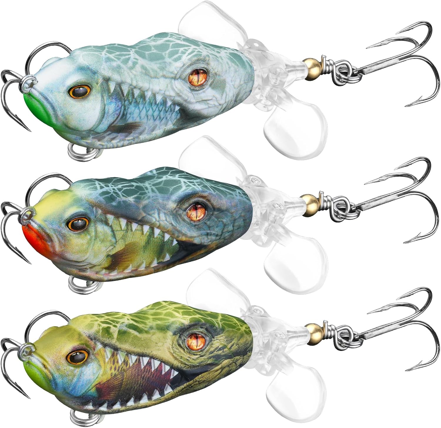 Topwater Bass Lure Set - Mustad Hooks, 3pcs, 1/2oz-1oz, for Pike & Catfish