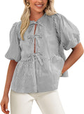 Trendy Women's Tie Front Striped Shirt for Summer Fashion