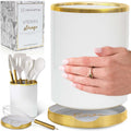 White Utensil Holder with Built-In Ceramic Spoon Rest - Countertop