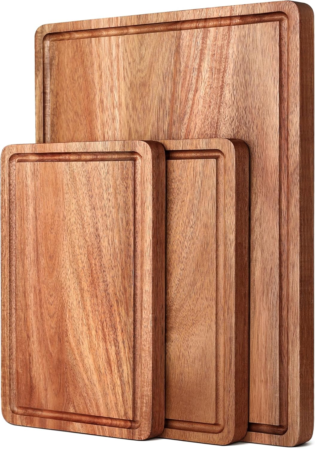 Acacia Wood Cutting Boards Set with Juice Groove & Handles