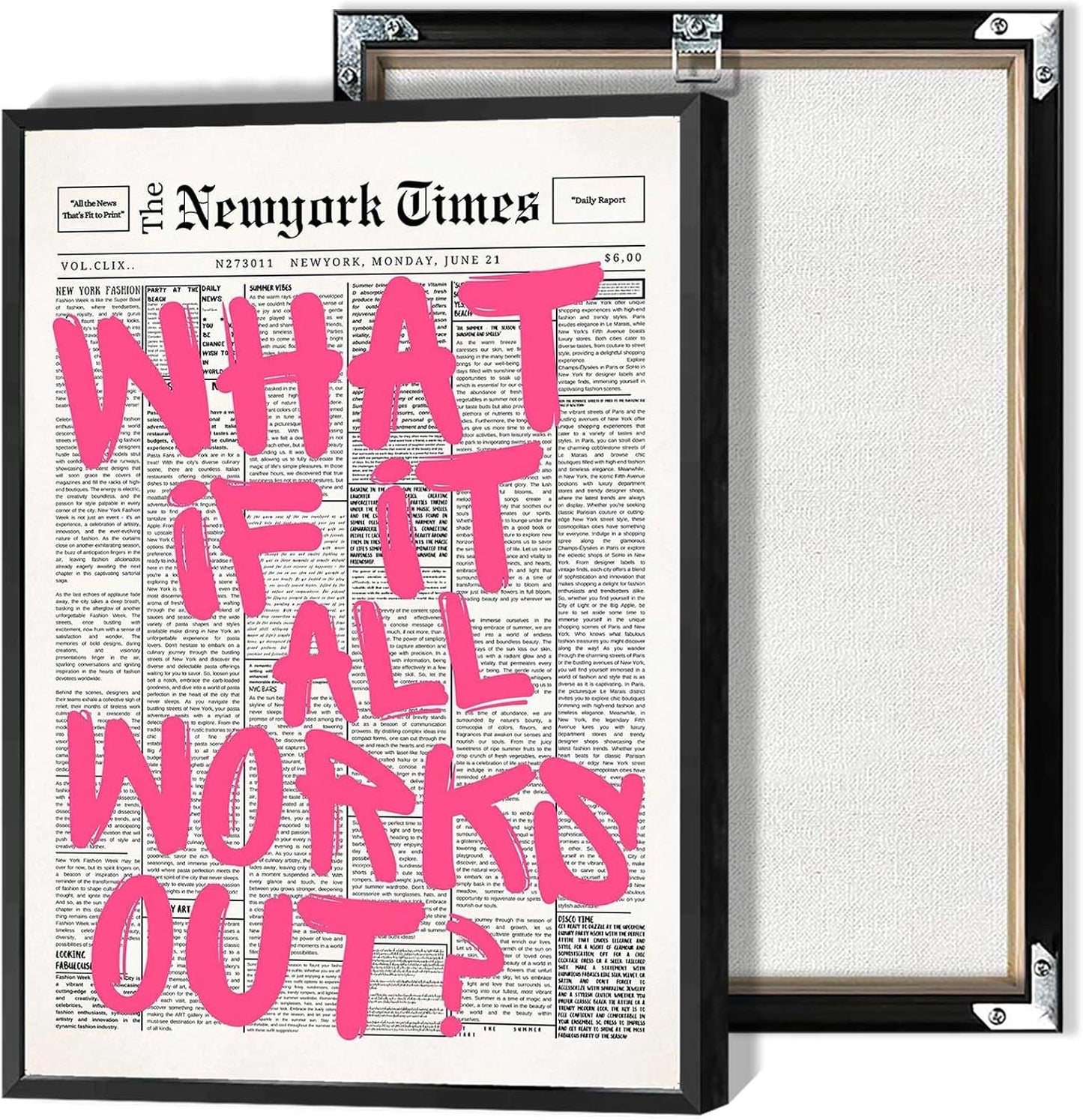 Drimiler Retro Newspaper Pink Font Poster for Home Decor