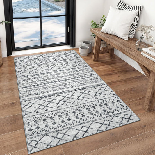 KUTA 3x5 Grey Boho Area Rug for Living Room and Kitchen Use
