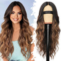 Brown Highlights Wig Long Wavy 4x1 Lace Glueless Middle Part - Natural