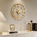 Gold Wall Clock 16 in Metal Decorative Clock - Silent Roman Numerals