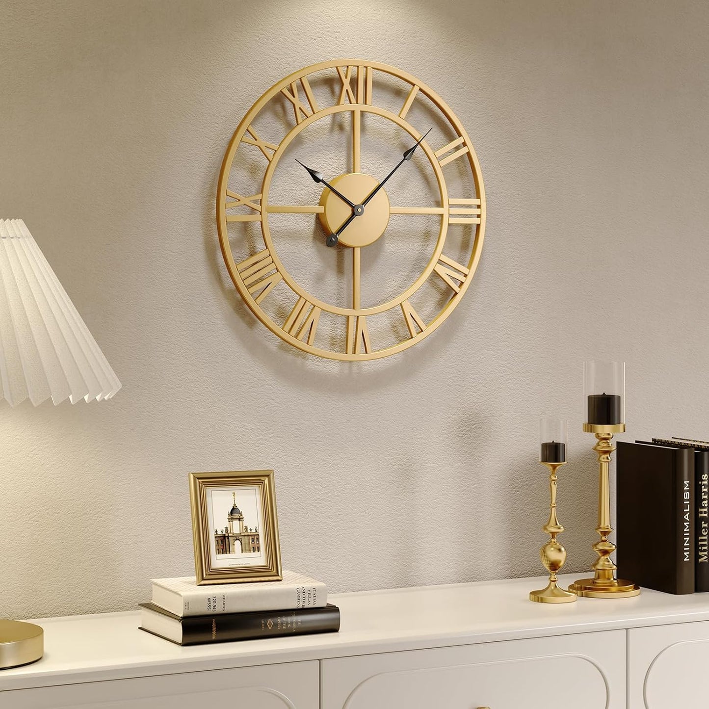 Gold Wall Clock 16 Inch Decorative Silent Non Ticking Design