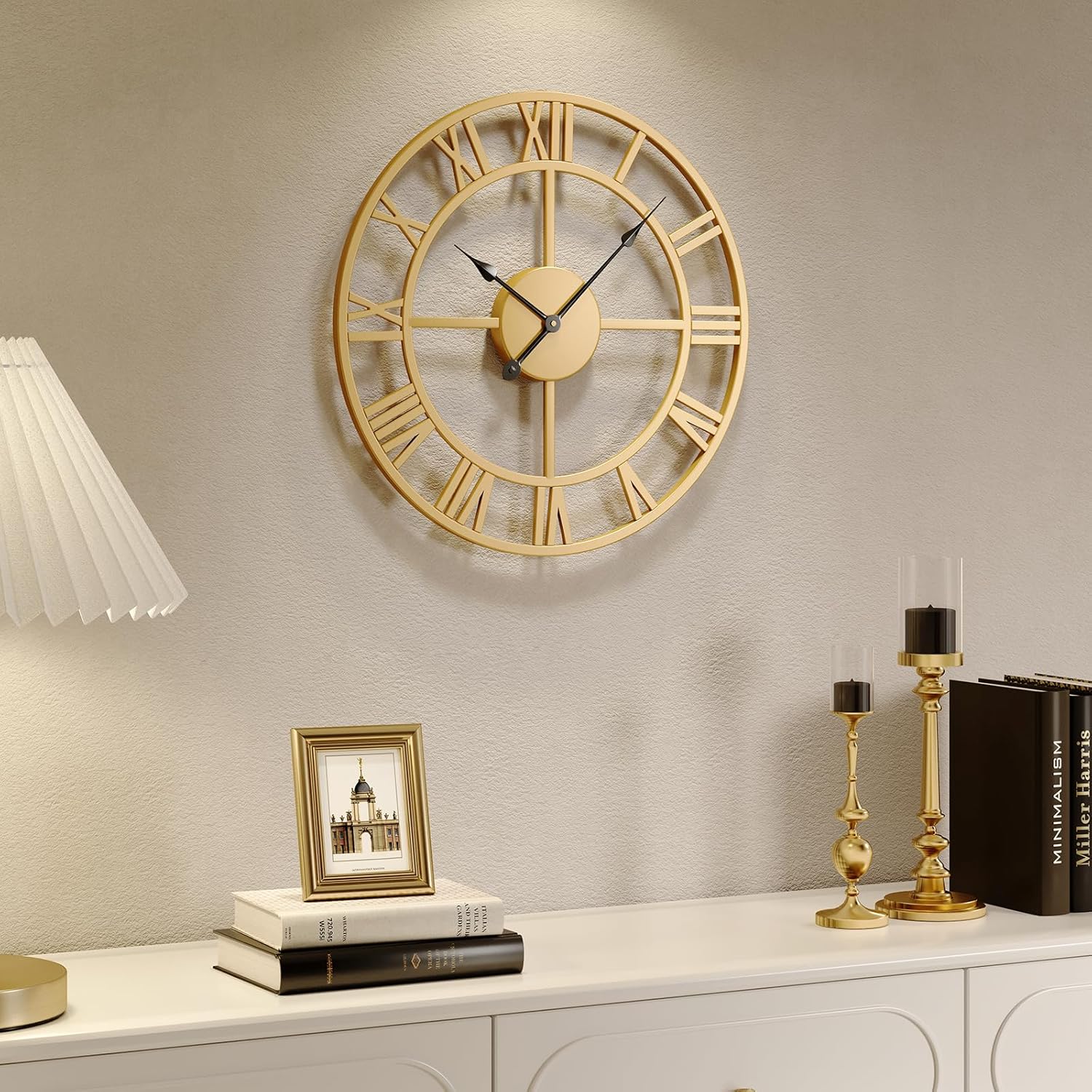 Gold Wall Clock 16 Inch Decorative Silent Non Ticking Design