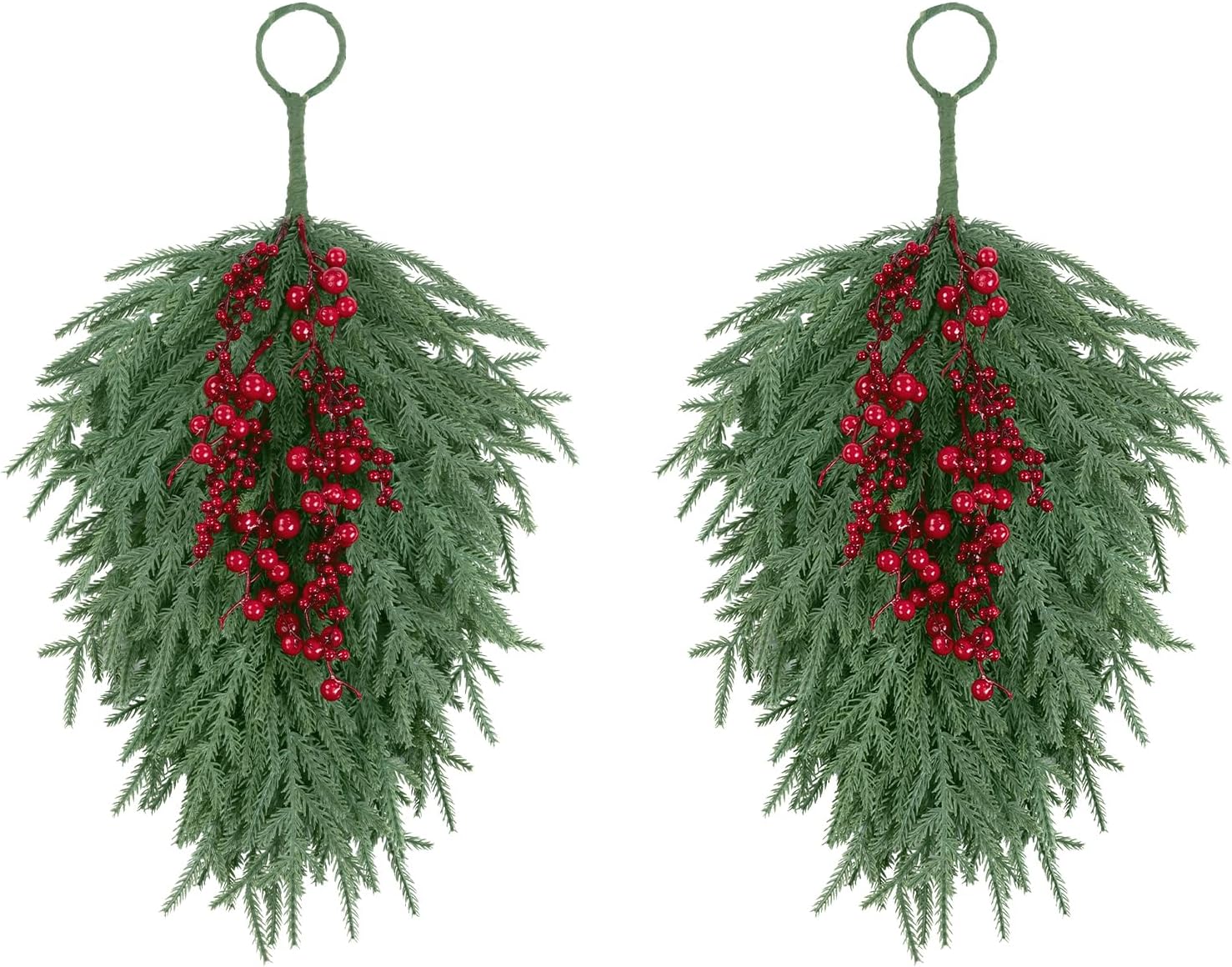 Christmas Teardrop Swag for Front Door - 2 Pcs 25 Inch Decor