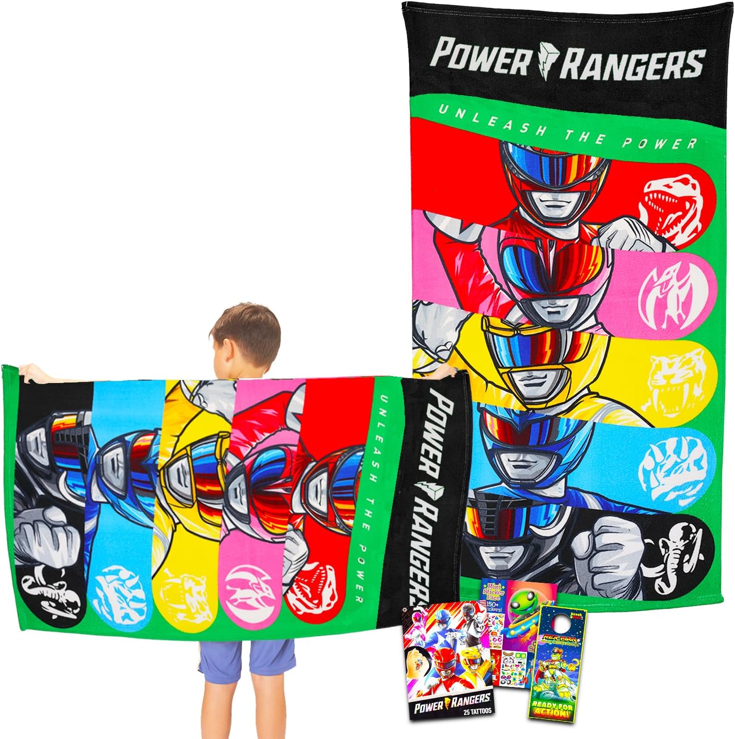 Power Rangers Kids Towel Set - Fun Bundle with Tattoos & Stickers
