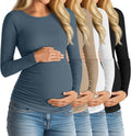 Women's Maternity Shirts 4 Pack - Soft Ribbed Long Sleeve Tops