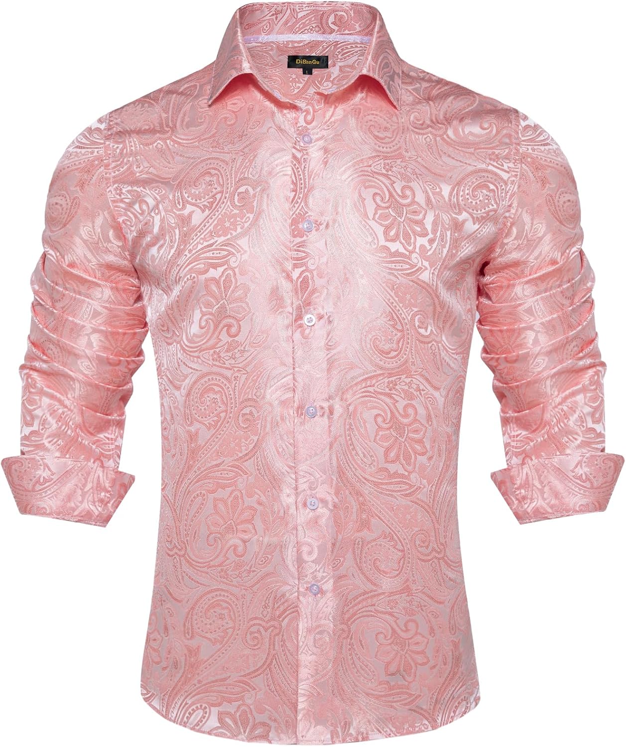 DiBanGu Silk Paisley Dress Shirts for Men - Elegant Long Sleeve
